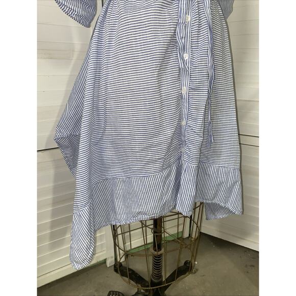 Per Seption Concept Women’s Large Striped Cotton Dress Asymmetrical Hem Roll Tab - Picture 3 of 11